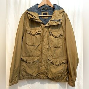 Gap Men's Premium Khaki Lined Hooded Military Field Jacket